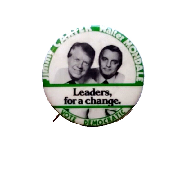 Jimmy Carter Walter Mondale Pinback Vote Democratic Campaign Button Pin 1976 - Picture 1 of 3